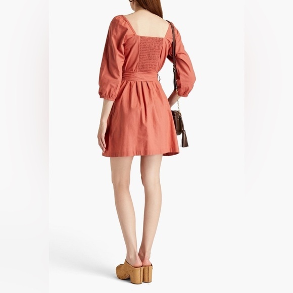 BA&SH Peach Organic Cotton Button Down Belted Cyrielle Dress in size  2 - Picture 4 of 12